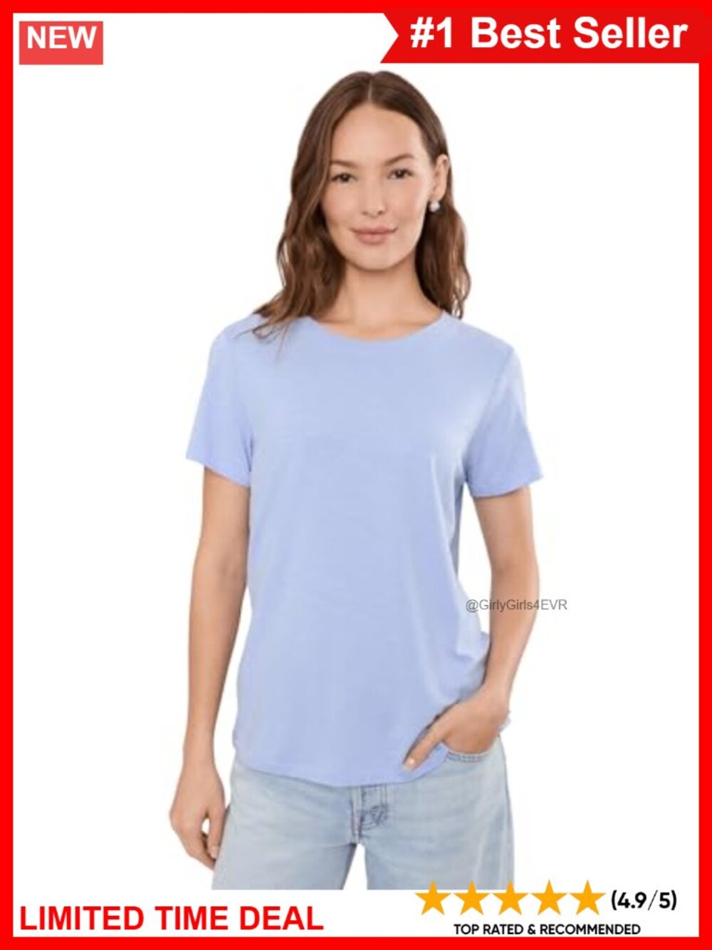 Modal Cotton Blend Crew Neck Classic Fit Tee Short Sleeve Casual Top